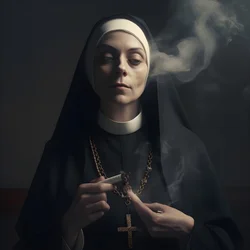 Suora con collana di diamanti fuma un sigaro 2