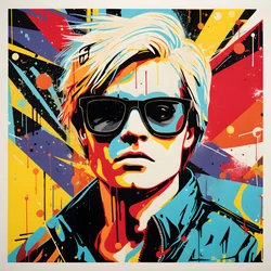 ritratto pop art, mezzo busto, colorato, grafico, mattina, nello stile di Andy Warhol, Roy Lichtenstein, Robert Rauschenberg, Jasper Johns, Keith Haring 1