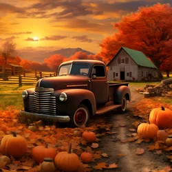 Un vecchio pickup in una serata autunnale al tramonto 3
