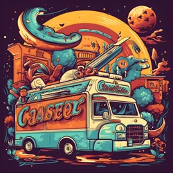 Un poster artistico per camion di cibo in uno skatepark della California del Nord 1