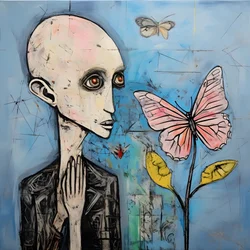 Un acquerello originale di un angelo che tiene una farfalla 3