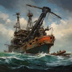 Grande relitto sollevato da una gru dal mare 1