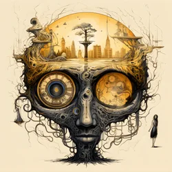 Leonardo da Vinci concetto schizzo album artwork radice di un albero che cresce dalla terra e si estende come Jack e il fagiolo magico nel cielo 1