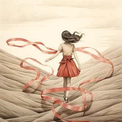 disegno ingenuo di una ragazza con un nastro che danza 4