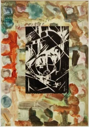 Senza titolo (collage con xilografia su pittura astratta)