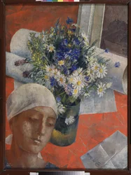 Fiori e testa di donna