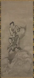 Hotei con Immortali Daoisti: Immortale che Cavalca una Carpa