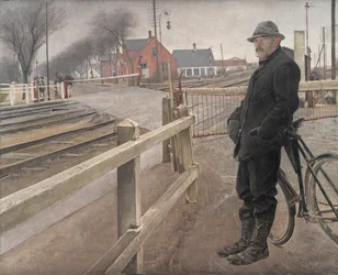 Aspettando il treno. Passaggio a livello presso la strada di Roskilde
