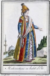 Musulmana in abito estivo - in "Encyclopédie des voyages" di J. Grasset St Sauveur, ed. Deroy, Parigi