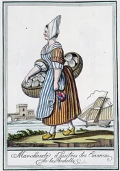 Venditore di ostriche dei dintorni di La Rochelle (Charente Maritime) - in "Enciclopedia dei viaggi" di J. Grasset St Sauveur, Deron, Parigi