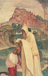 Vita di San Benedetto, Scena 4: Il monaco Romano veste Benedetto
