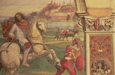 Uomo a cavallo, dalla Vita di San Benedetto