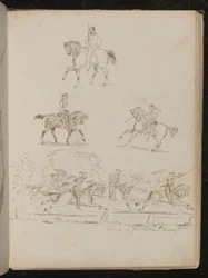 Studi di soldati a cavallo, la scena di gruppo è iscritta 
