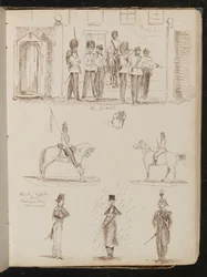 Studio di "le Guardie", due studi di soldati a cavallo, tre studi di poliziotti francesi, inglesi e piemontesi