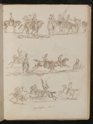 Tre studi di soldati a cavallo con l