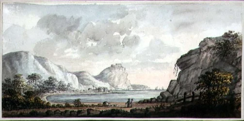 Paesaggio con due figure che guardano una baia, c.1825