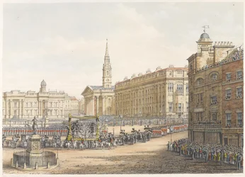 Il carro funebre e la processione al funerale di Stato del Duca di Wellington passando per Mansion House, 18 novembre 1852