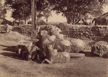 Tori o nadias con intagli ornamentali Vista laterale, Warangal, Hyderabad, Deccan
