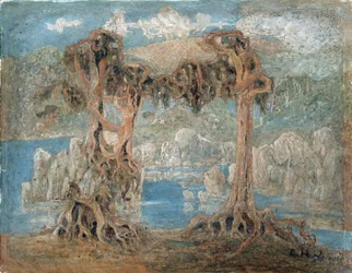 Paesaggio con alberi spogli sulla costa, Norvegia