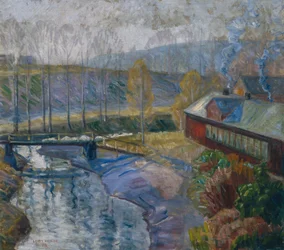 Paesaggio con casa e fiume