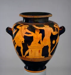 Stamnos a figure rosse attiche che mostra Eracle e Busiride, c. 460 a.C.