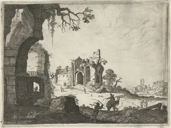 Due rovine in un paesaggio (serie Paesaggi con edifici romani antichi)