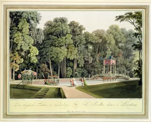 Il Padiglione Cinese nei Giardini di Laxenburg, Vienna, inciso da Johann Ziegler