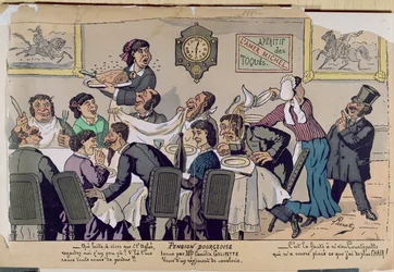 Pensione di classe media, caricatura, 1881