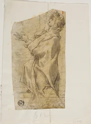 Santa inginocchiata di profilo