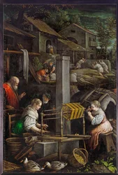 Luglio (Filatura e tessitura) (dipinto su tela)