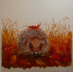 Riccio con foglia, 2024 (olio su tela)