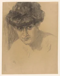 Busto di una donna con capelli raccolti