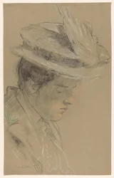 Donna con cappello, guardando in basso