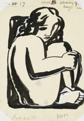 Donna nuda seduta con ginocchia piegate (schizzo)