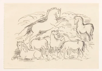 Foglio di studio con otto cavalli