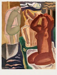 Due donne al bagno e una figura sul ponte  - Leo Gestel 60x80 cm con bordo bianco