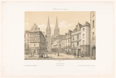 Vista sulla Rue Kéréon e la cattedrale di Quimper