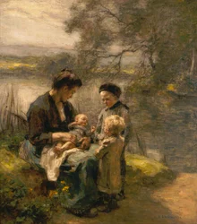 Donna con bambino e due bambini