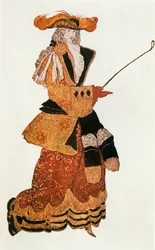 Comtesse, bozzetto di costume per il balletto di Tchaikowski "La Belle au bois dormant" (acquerello, gouache e oro su carta)
