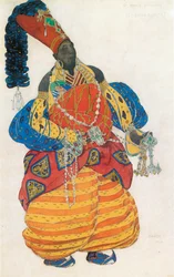 Costume del capo-eunuco, per il balletto "Sheherezade" di Rimski-Korsakov (acquerello, matita e oro su carta)
