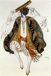 Bozzetto di costume per una danza ebraica per A (acquerello, gouache e pastello su carta)