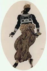 Bozzetto del costume per il personaggio "dorato" del balletto (gouache su carta)