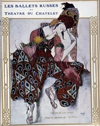 Les Ballets Russes al teatro del Chatelet: costume per "La Peri" - acquerello di Bakst, cop. in "Comoedia illustrata"