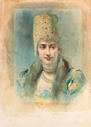 Ritratto di una ragazza che indossa un kokoshnik