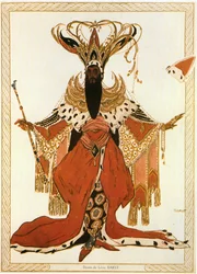 Potifar, bozzetto di costume per il balletto e mimodramma "Josephslegende" di Richard Strauss (acquerello, pastello e oro su carta)