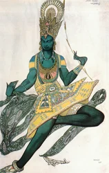 Il Dio blu, bozzetto di costume per il balletto di Reynaldo Hahn "Dieu Bleu" (acquerello, gouache e oro su carta)