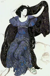 La ninfa Eco, bozzetto di costume per il balletto "Narciso" di Nicolai Cherepnin (acquerello e argento su carta)