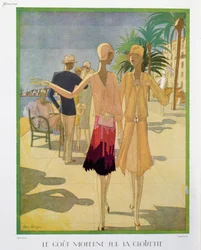Persone alla moda che passeggiano sulla Promenade de la Croisette a Cannes, illustrazione da 