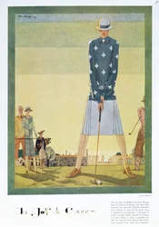 Abito da golf disegnato da Jane Regny, tavola di moda dalla rivista 