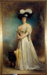 Ritratto a figura intera di Madame Maurice Pascal e il suo cane Tiny